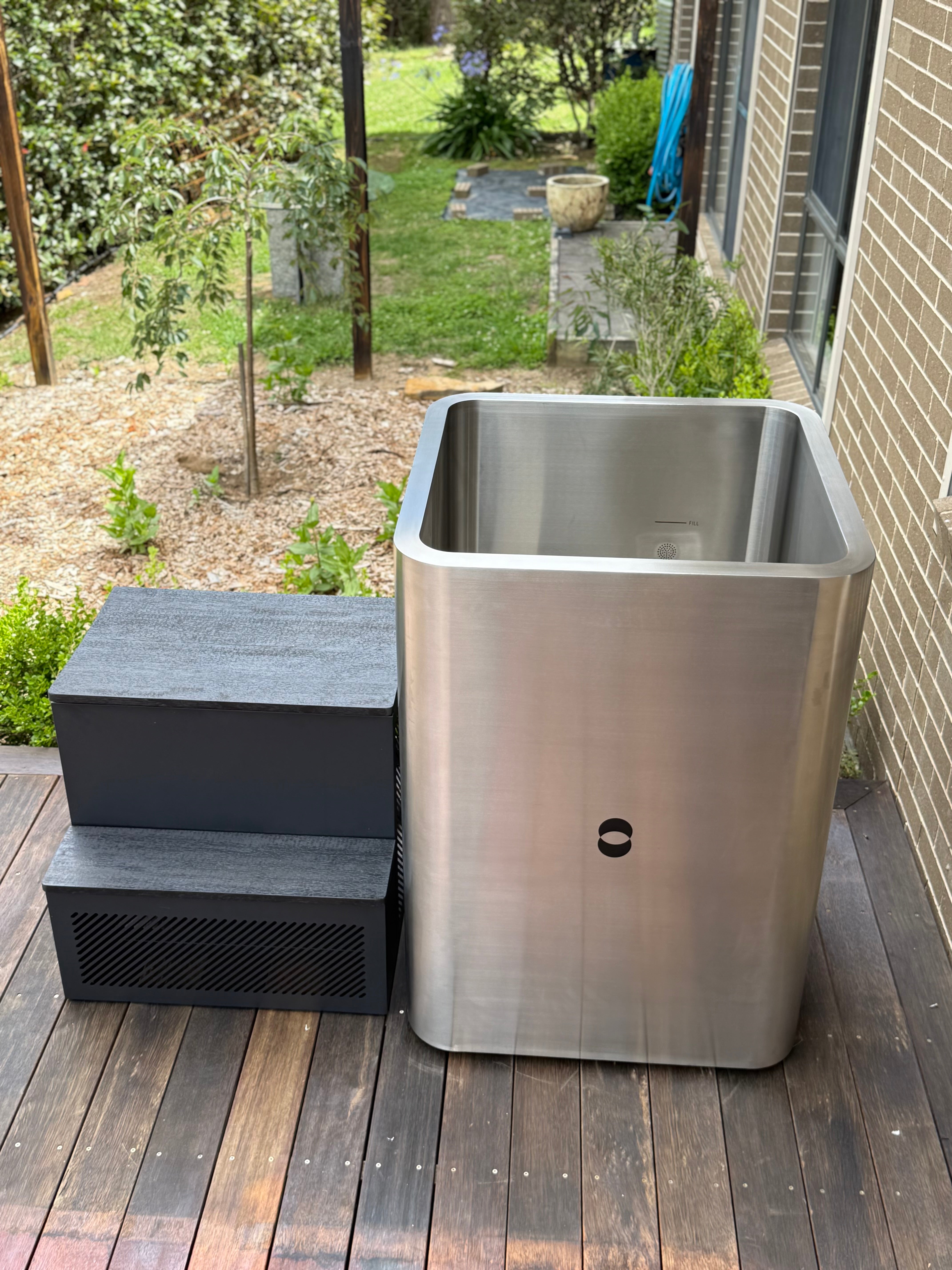 Psycle Wellness Origin ice bath 316 stainless steel installed residential Australian home garden